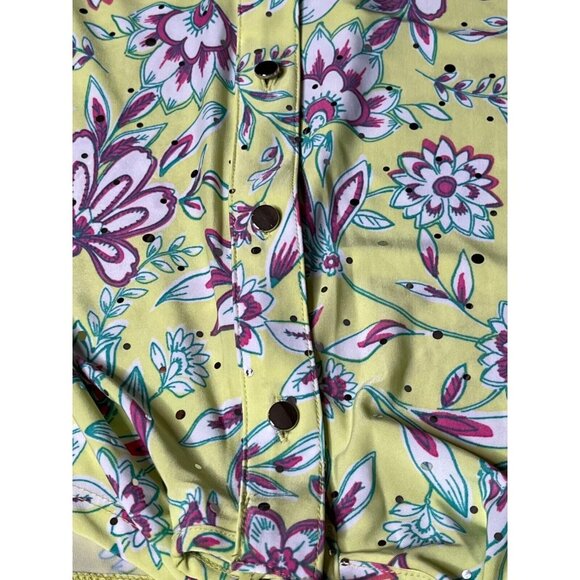 Emily Daniels Floral‎ Button-Down Short Sleeve Tie-Front Top XL Rayon Yellow - Picture 4 of 5